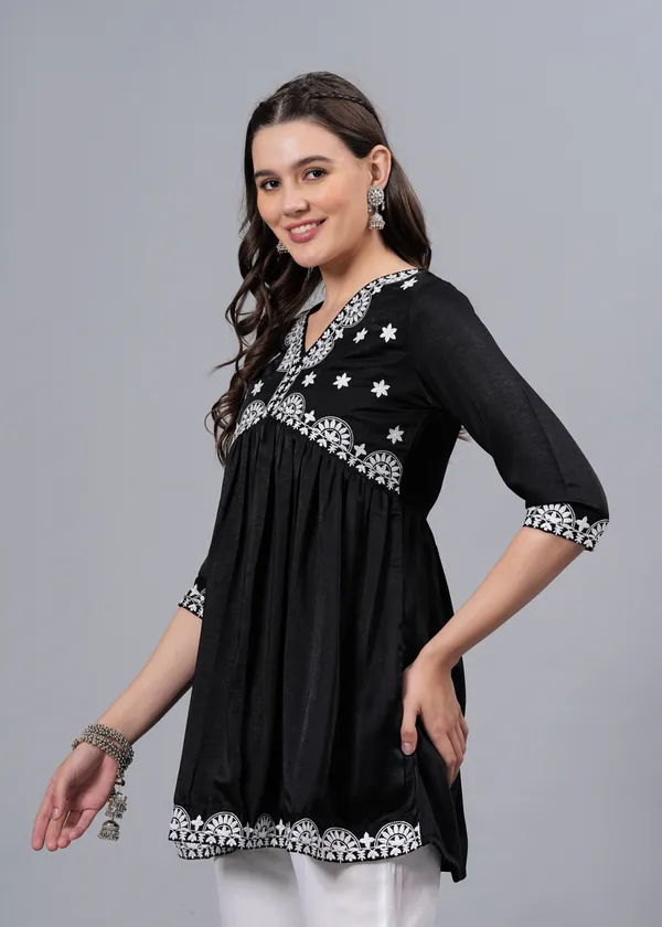 Black_Ethnic_Motifs_Printed_V-Neck_Embroidered_Top_For_Women