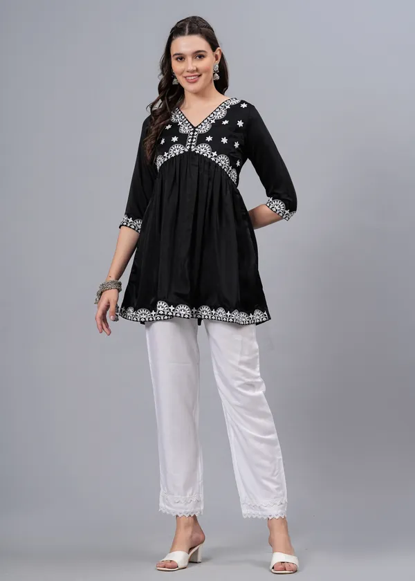 Black_Ethnic_Motifs_Printed_V-Neck_Embroidered_Top_For_Women