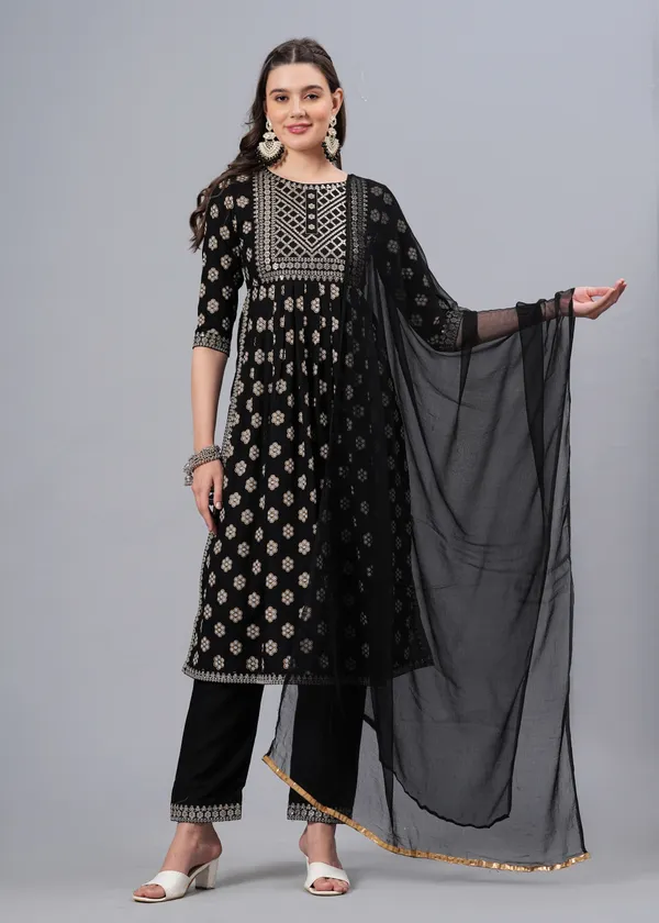 Black_Floral_Embroidered_Regular_Sequinned_Kurta_With_Palazzos_&_With_Dupatta_For_Women