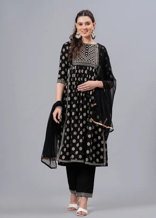 Black_Floral_Embroidered_Regular_Sequinned_Kurta_With_Palazzos_&_With_Dupatta_For_Women