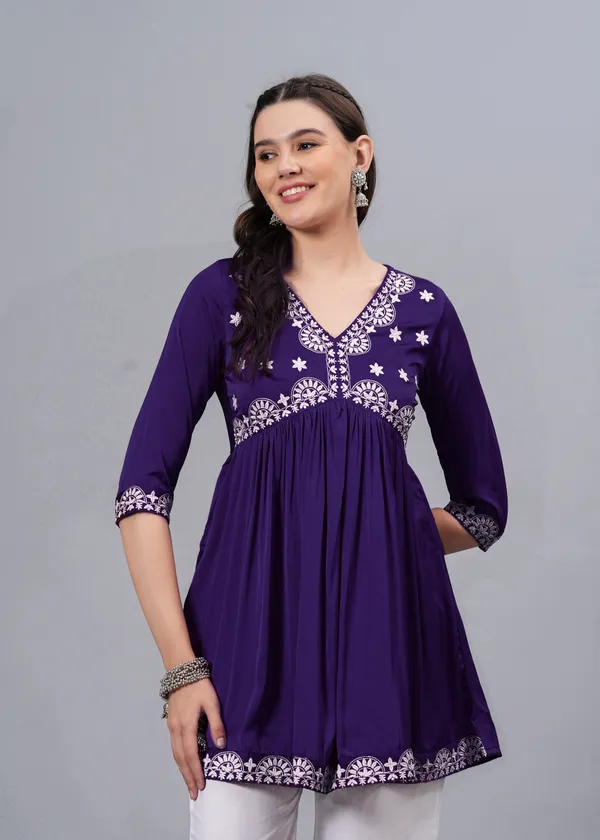 Purple_Ethnic_Motifs_Printed_V-Neck_Embroidered_Top_For_Women