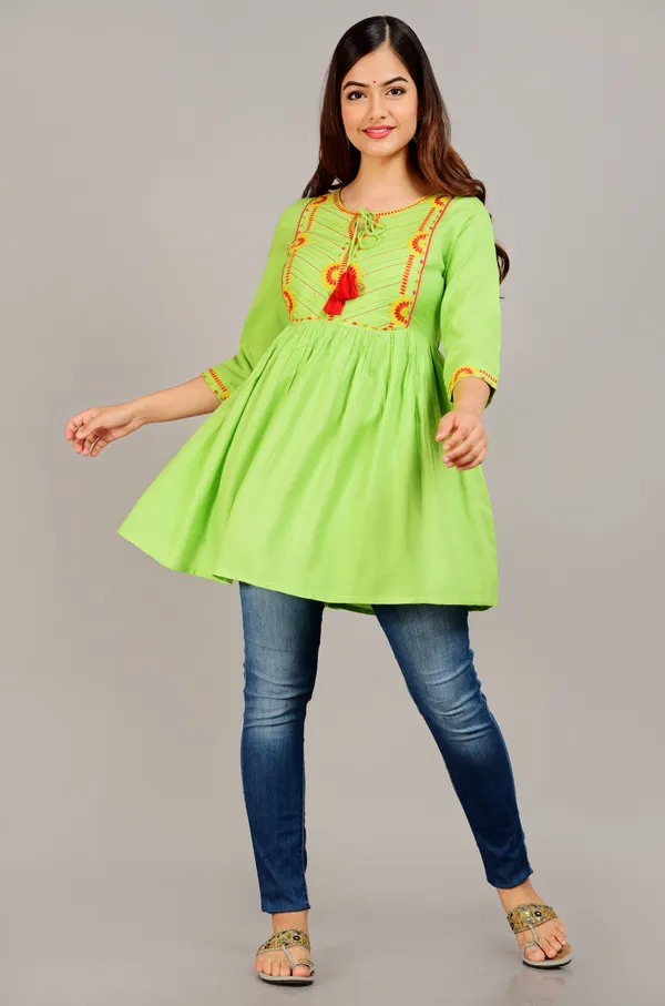 Parrot_Green_Embroidered_Tie-Up_Neck_Top_For_Women