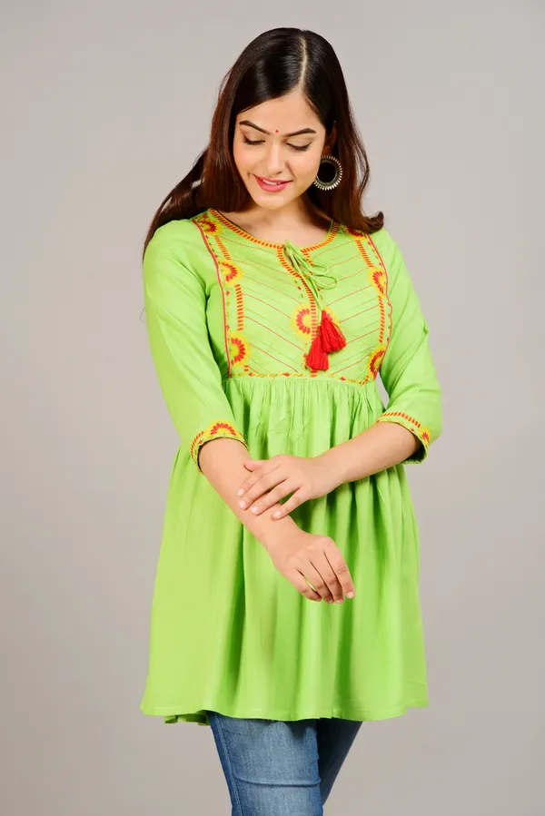 Parrot_Green_Embroidered_Tie-Up_Neck_Top_For_Women