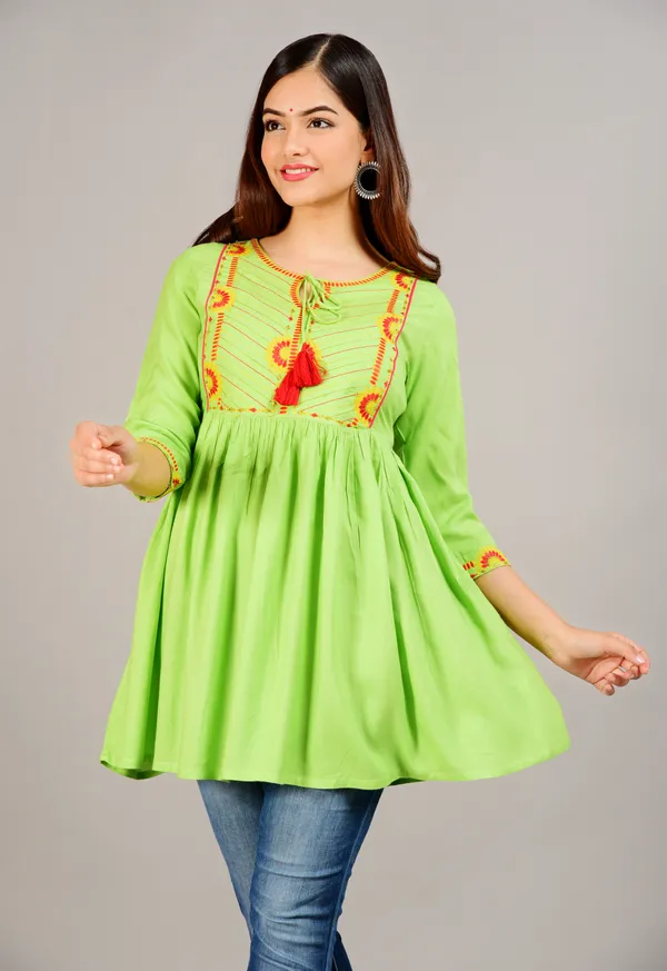 Parrot_Green_Embroidered_Tie-Up_Neck_Top_For_Women