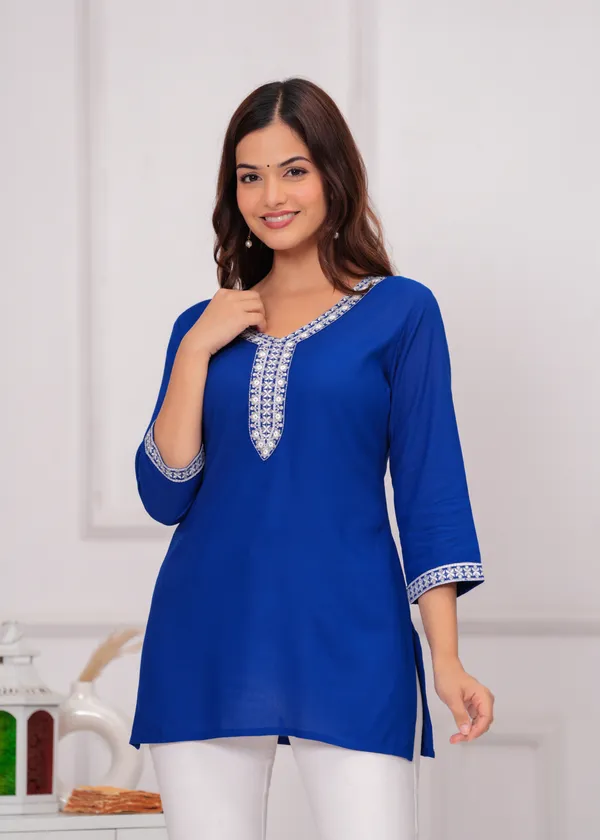Blue_Floral_Embroidered_Regular_Top_For_Women