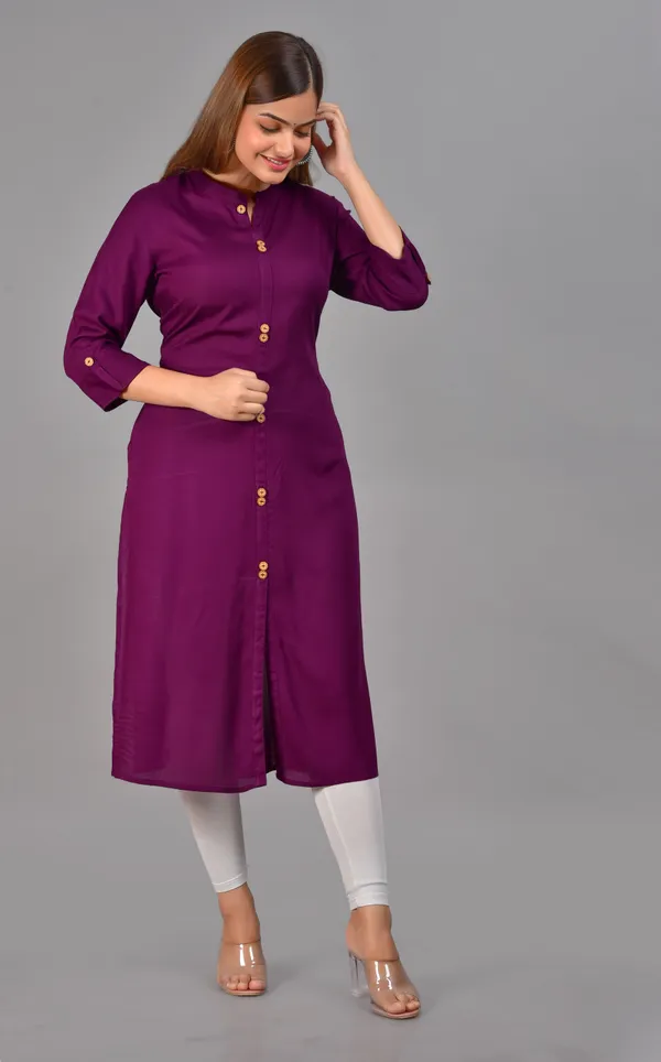 Purple_Mandarin_Collar_Roll-Up_Sleeves_Straight_Kurta_For_Women