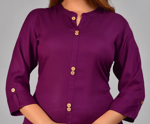 Purple_Mandarin_Collar_Roll-Up_Sleeves_Straight_Kurta_For_Women
