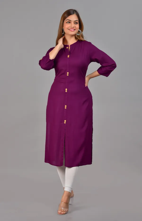 Purple_Mandarin_Collar_Roll-Up_Sleeves_Straight_Kurta_For_Women