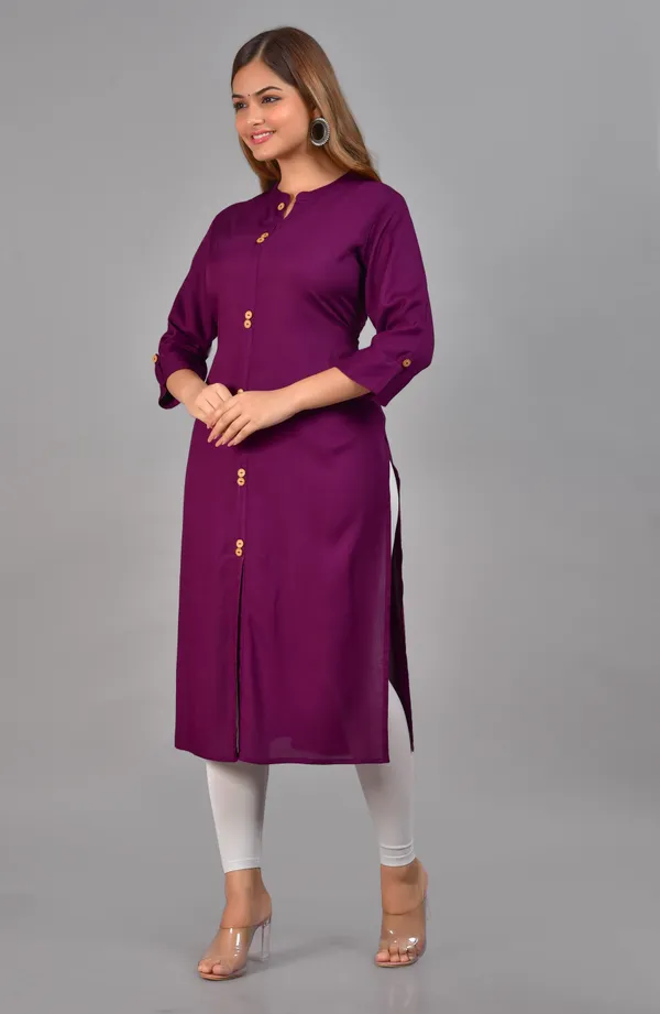 Purple_Mandarin_Collar_Roll-Up_Sleeves_Straight_Kurta_For_Women