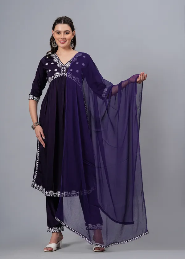 Purple_Ethnic_Motifs_Embroidered_Regular_Thread_Work_A-Line_Kurta_With_Palazzos_&_Dupatta_For_Women
