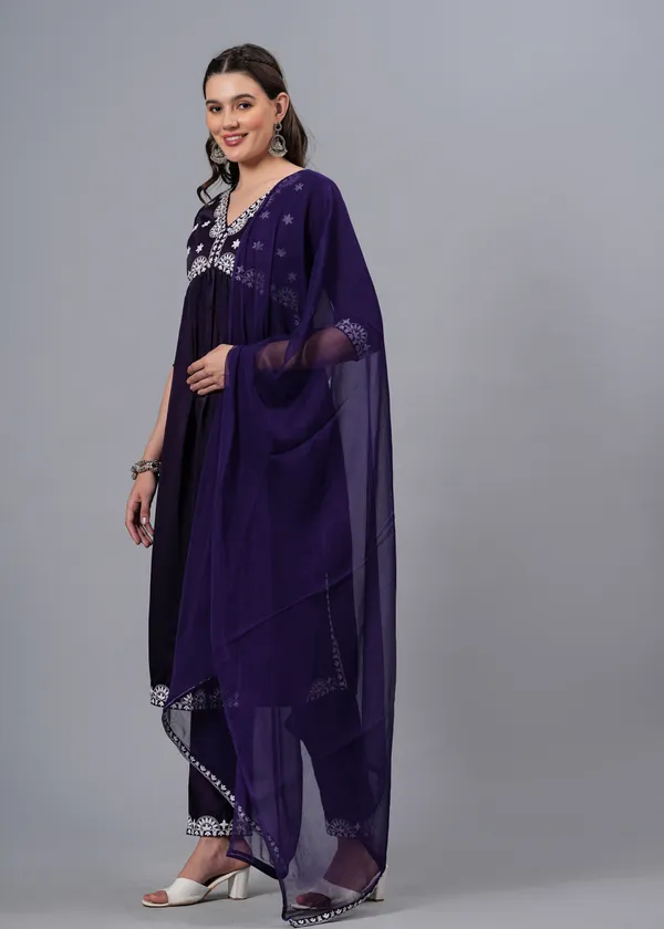 Purple_Ethnic_Motifs_Embroidered_Regular_Thread_Work_A-Line_Kurta_With_Palazzos_&_Dupatta_For_Women