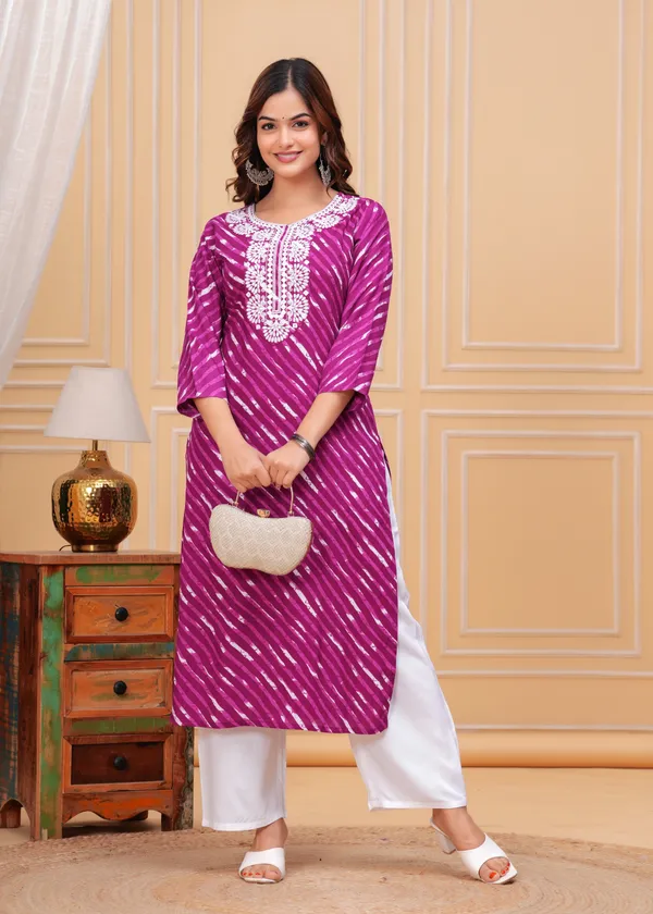 Purple_Leheriya_Printed_Embroidered_Mirror_Work_Straight_Kurta_With_Palazzo_For_Women