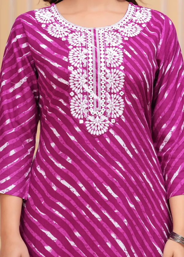 Purple_Leheriya_Printed_Embroidered_Mirror_Work_Straight_Kurta_With_Palazzo_For_Women