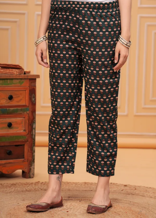 Green_Keyhole_Neck_Floral_Printed_Gotta_Patti_Pure_Cotton_Kurta_With_Trouser_&_Dupatta_For_Women
