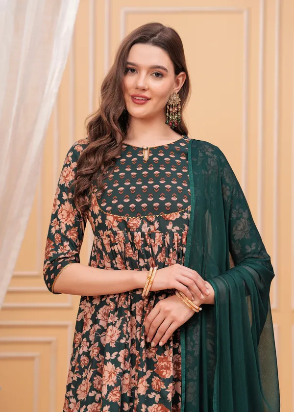 Green_Keyhole_Neck_Floral_Printed_Gotta_Patti_Pure_Cotton_Kurta_With_Trouser_&_Dupatta_For_Women