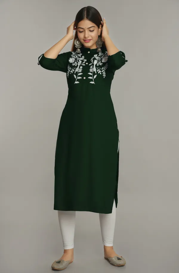 Dark_Green_Embroidered_Straight_Kurta_For_Women