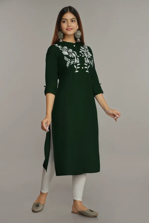 Dark_Green_Embroidered_Straight_Kurta_For_Women