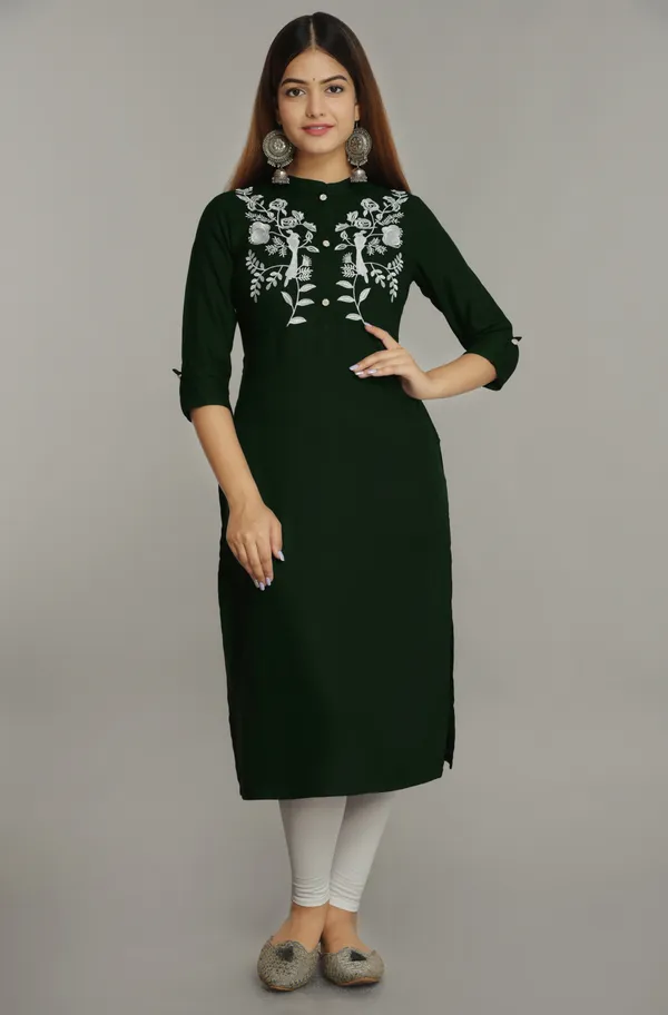 Dark_Green_Embroidered_Straight_Kurta_For_Women