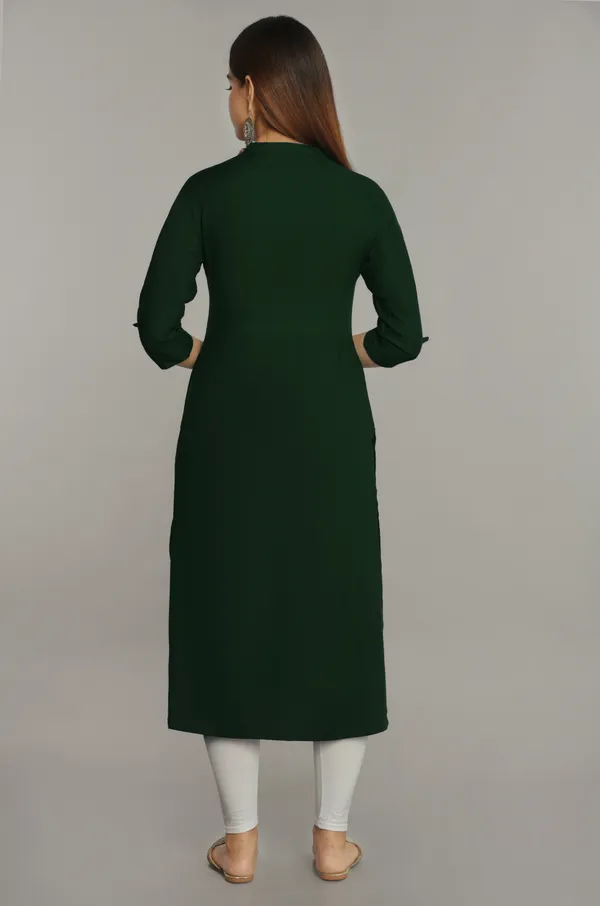 Dark_Green_Embroidered_Straight_Kurta_For_Women