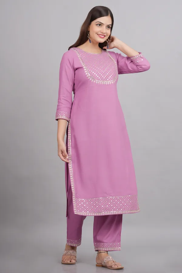 Light_Purple_Sequinned_Embroidered_Round_Neck_Straight_Kurta_For_Women