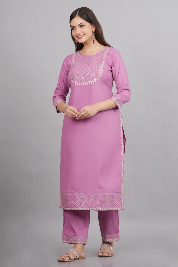 Light_Purple_Sequinned_Embroidered_Round_Neck_Straight_Kurta_For_Women