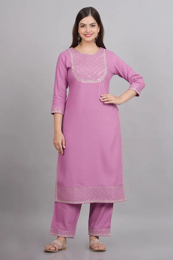 Light_Purple_Sequinned_Embroidered_Round_Neck_Straight_Kurta_For_Women