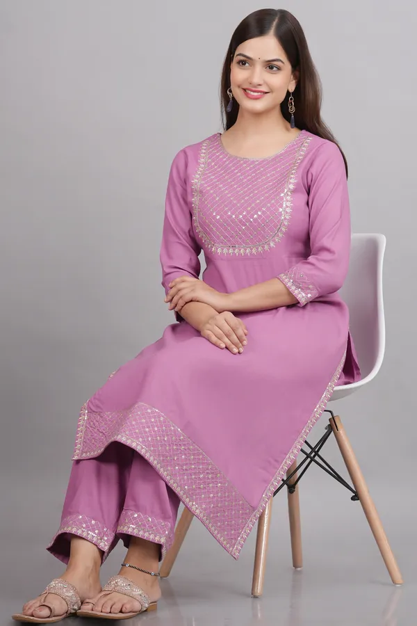 Light_Purple_Sequinned_Embroidered_Round_Neck_Straight_Kurta_For_Women