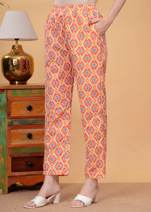 Peach_Printed_Tunic_With_Trousers_Co-Ords_For_Women