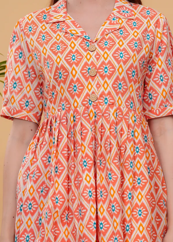 Peach_Printed_Tunic_With_Trousers_Co-Ords_For_Women
