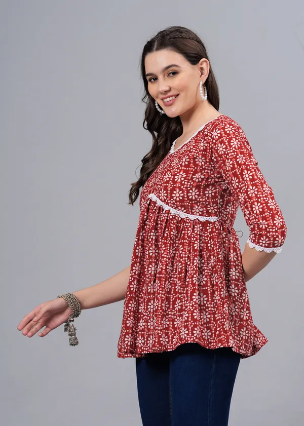 Maroon_Floral_Printed_Cotton_Top_For_Women
