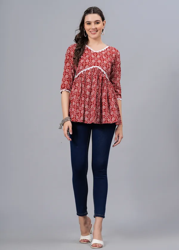 Maroon_Floral_Printed_Cotton_Top_For_Women