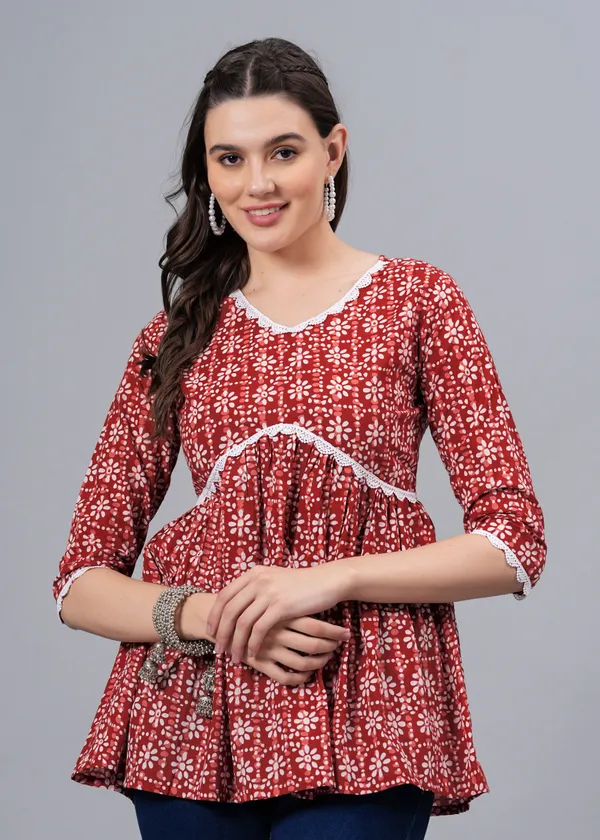 Maroon_Floral_Printed_Cotton_Top_For_Women