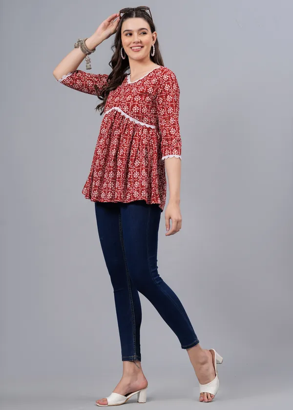 Maroon_Floral_Printed_Cotton_Top_For_Women