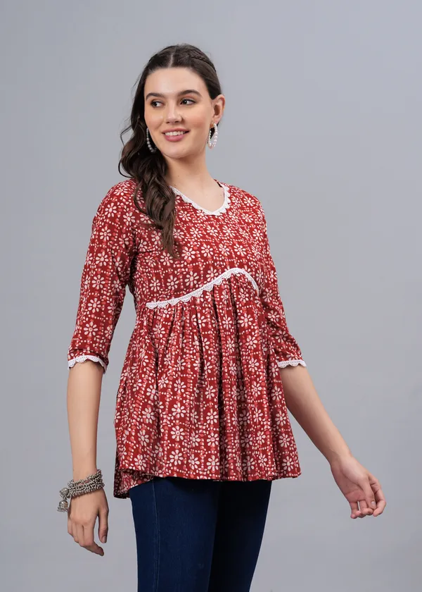 Maroon_Floral_Printed_Cotton_Top_For_Women