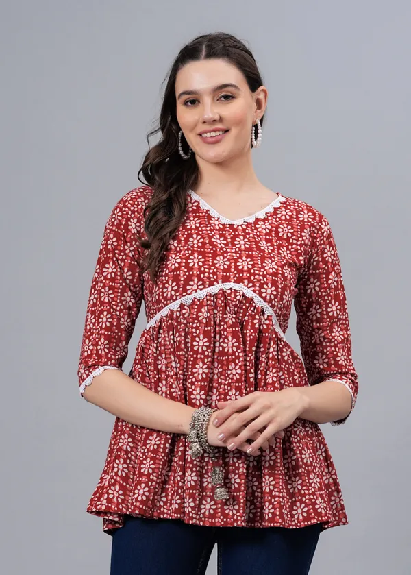 Maroon_Floral_Printed_Cotton_Top_For_Women