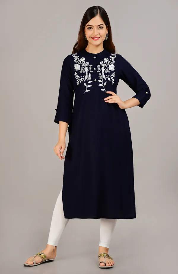 Navy_Blue_Embroidered_Straight_Kurta_For_Women