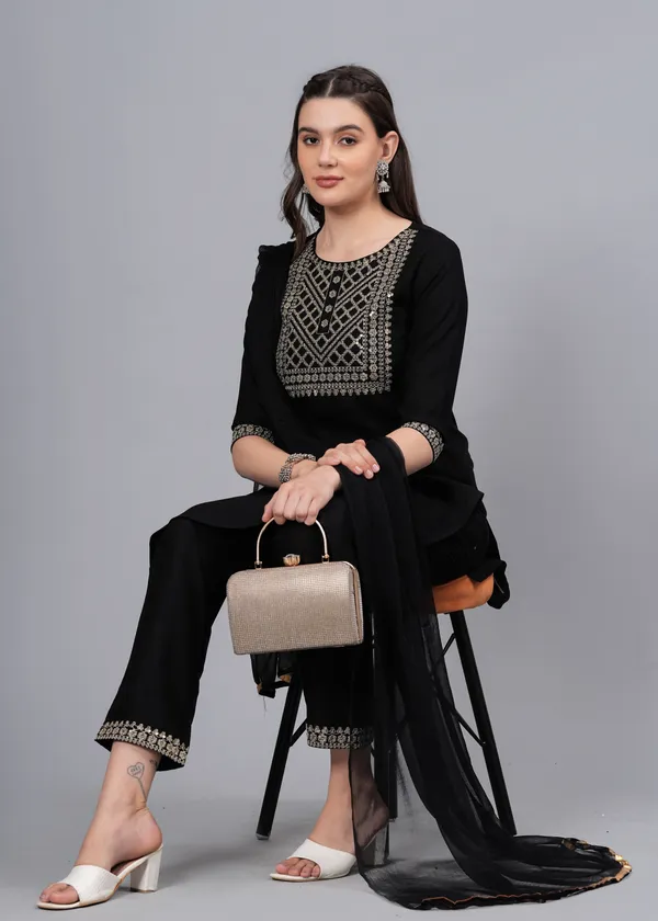 Black_Floral_Embroidered_Regular_Sequinned_Kurta_With_Palazzos_&_With_Dupatta_For_Women