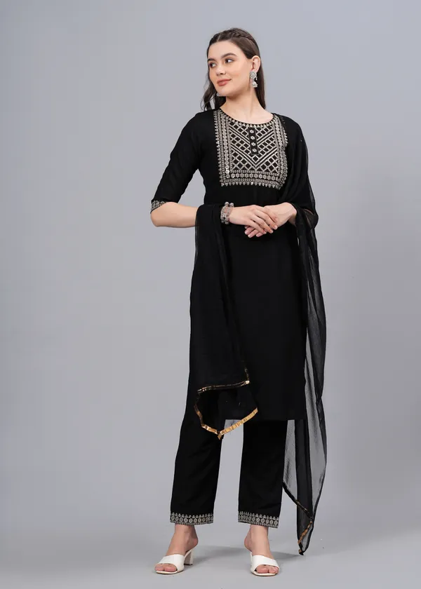 Black_Floral_Embroidered_Regular_Sequinned_Kurta_With_Palazzos_&_With_Dupatta_For_Women