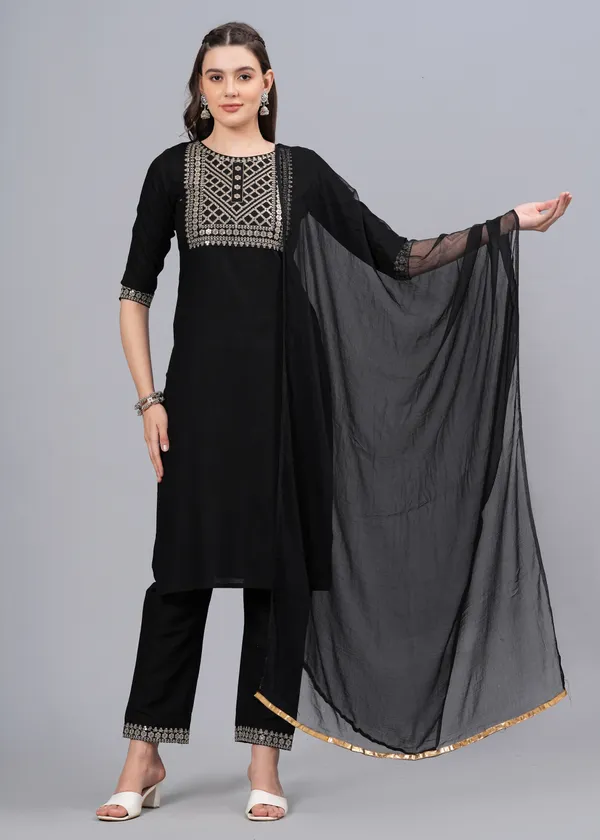 Black_Floral_Embroidered_Regular_Sequinned_Kurta_With_Palazzos_&_With_Dupatta_For_Women