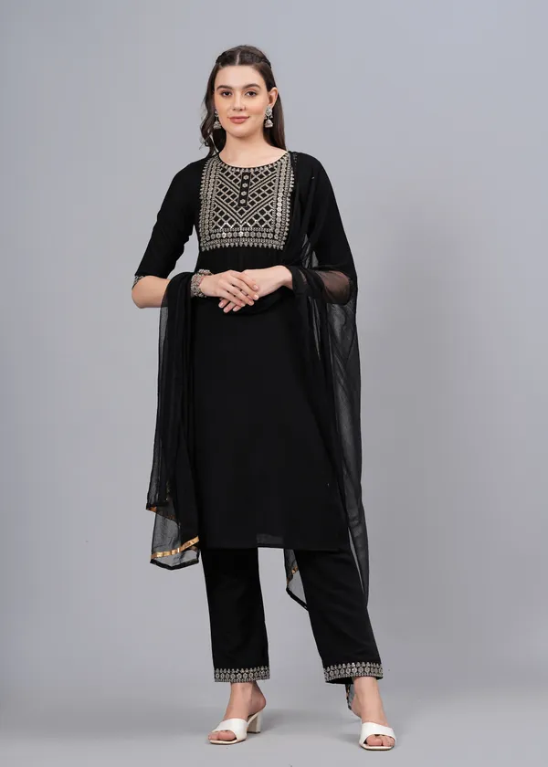 Black_Floral_Embroidered_Regular_Sequinned_Kurta_With_Palazzos_&_With_Dupatta_For_Women