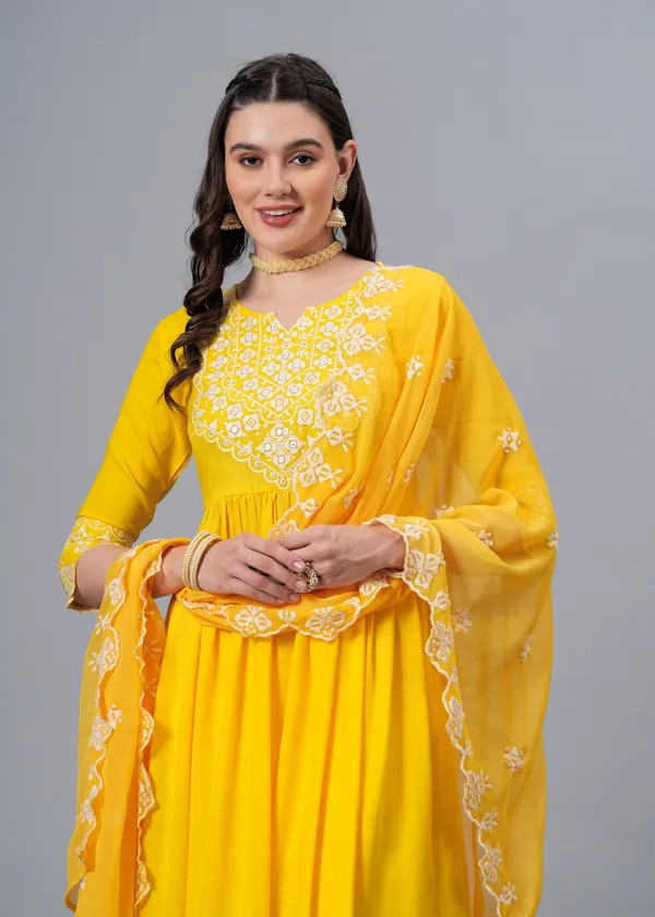 Yellow_Floral_Embroidered_Regular_Sequinned_Anarkali_Kurta_With_Palazzos_&_Dupatta_For_Women