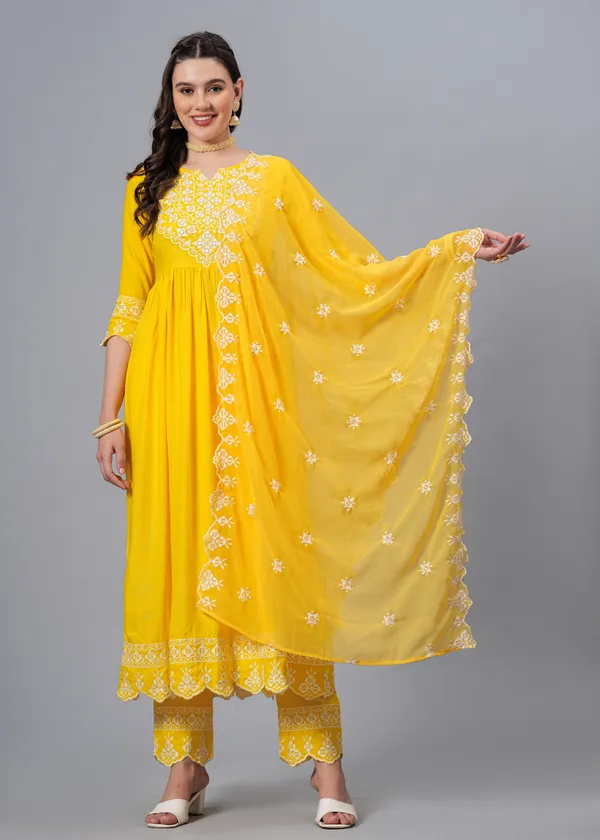 Yellow_Floral_Embroidered_Regular_Sequinned_Anarkali_Kurta_With_Palazzos_&_Dupatta_For_Women