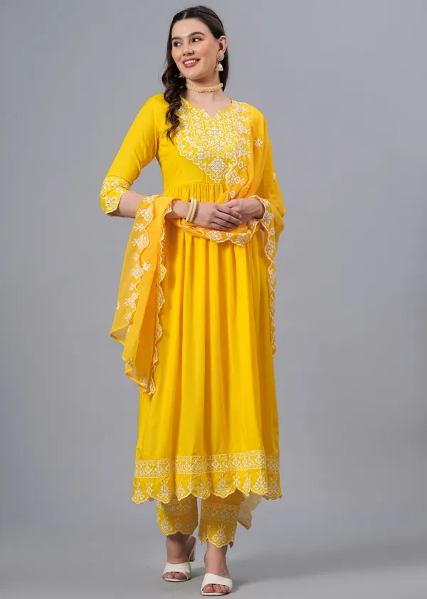 Yellow_Floral_Embroidered_Regular_Sequinned_Anarkali_Kurta_With_Palazzos_&_Dupatta_For_Women