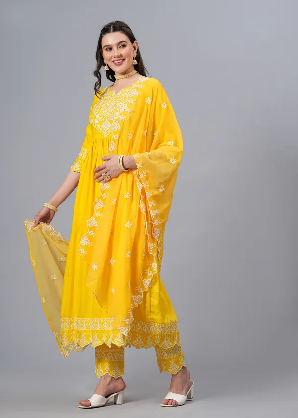 Yellow_Floral_Embroidered_Regular_Sequinned_Anarkali_Kurta_With_Palazzos_&_Dupatta_For_Women