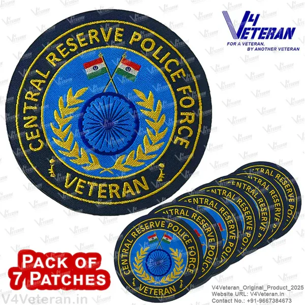 CRPF_Veteran_Iron-On_Woven/_Embroidered_Patches_(DIY)_for_T-Shirts,_Bags,_Tracksuits_&_Waistcoats_(Pack_of_7)
