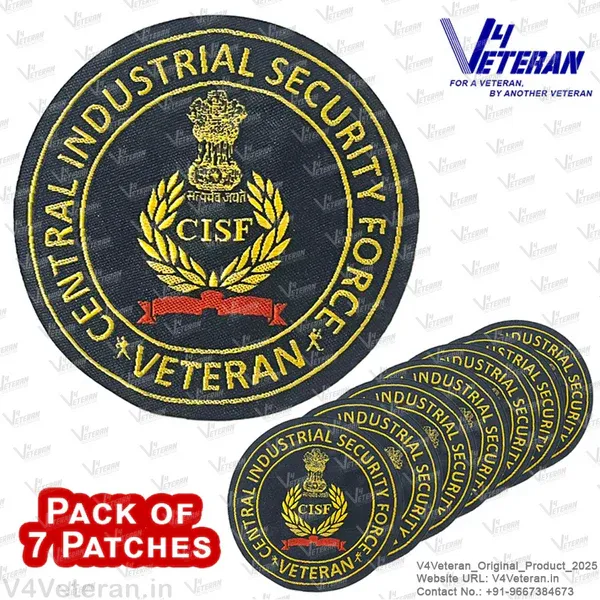 CISF_Veteran_Iron-On_Woven/_Embroidered_Patches_(DIY)_for_T-Shirts,_Bags,_Tracksuits_&_Waistcoats_(Pack_of_7)