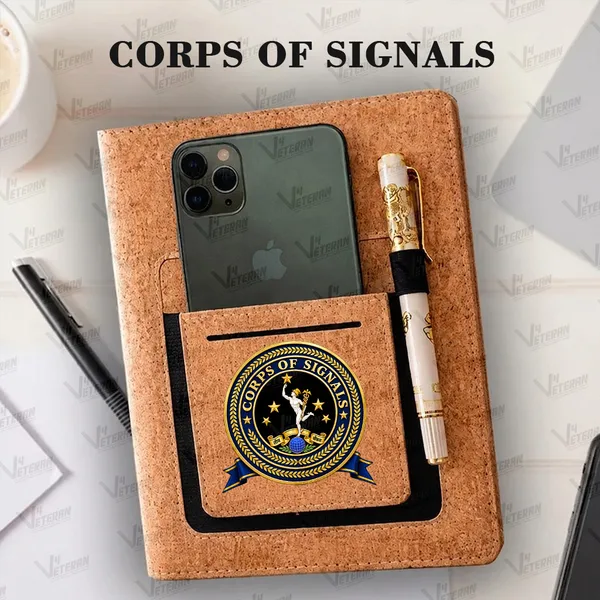Classic_Corps_of_Signals_Office_Notebook_with_Phone–Card_Pocket_&_Elastic_Pen_Loop_-_Cork