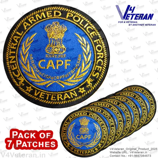 CAPF_Veteran_Iron-On_Woven/_Embroidered_Patches_(DIY)_for_T-Shirts,_Bags,_Tracksuits_&_Waistcoats_(Pack_of_7)