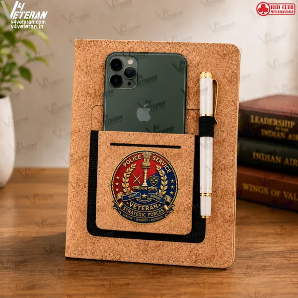 Legacy_RAJASTHAN_POLICE(Veteran)_Office_Notebook_with_Phone–Card_Pocket_&_Elastic_Pen_Loop_(cork)