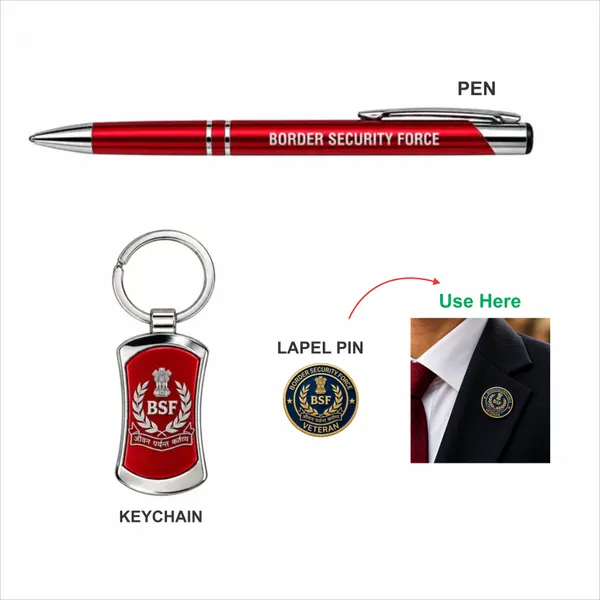 BSF_Veteran_Premium_Gift_Set_–_Red_&_Silver_Pen,_BSF_Keychain_&_Veteran_Lapel_Pin_with_Premium_Black_Gift_Box